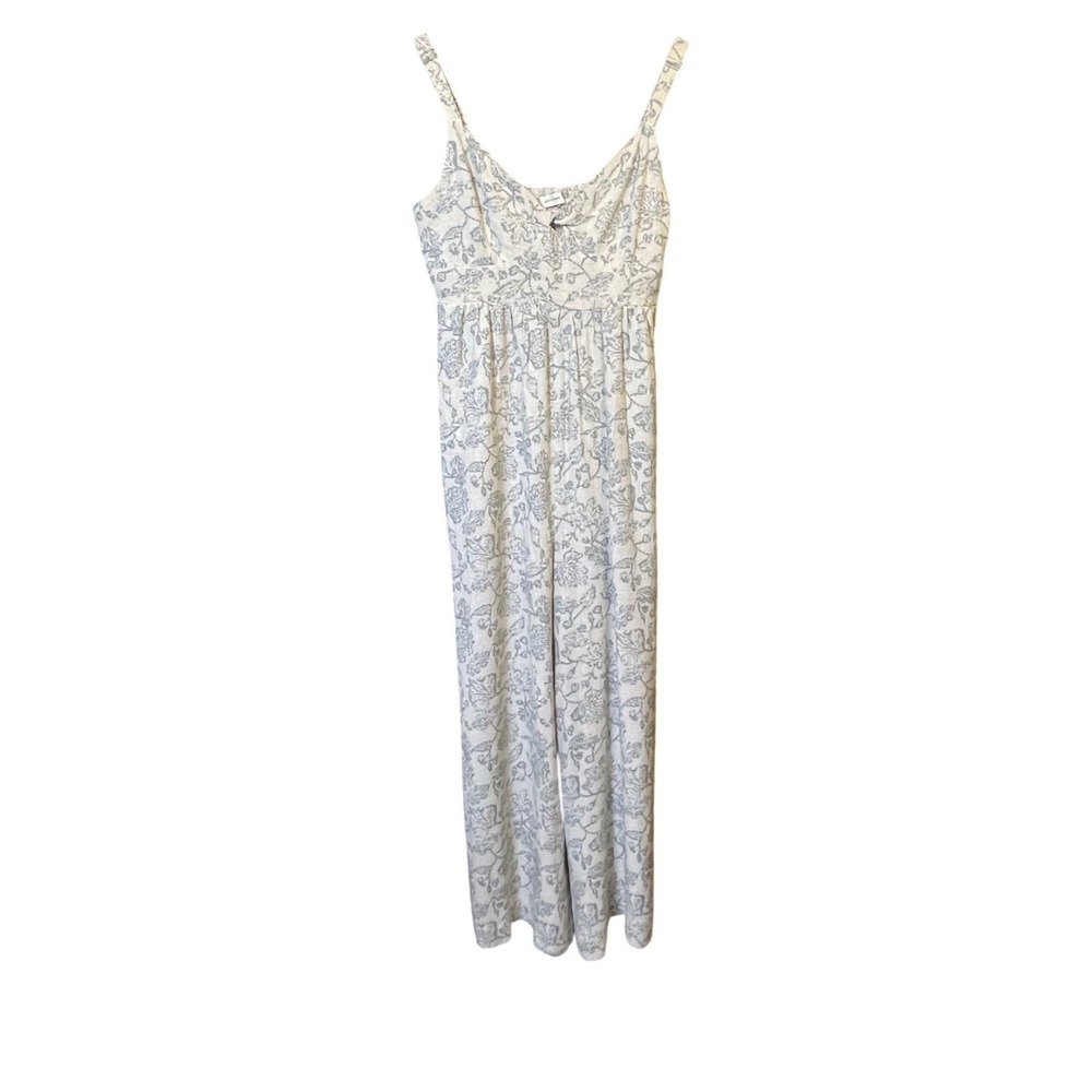 Gentle Fawn Floral Wide Leg Jumpsuit Cream Grey Linen Blend XS Smocked Back Boho - Picture 2 of 9